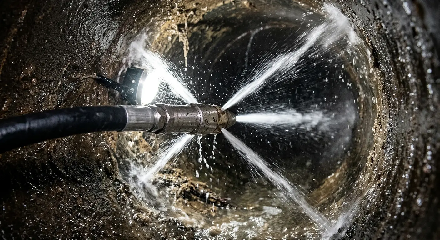 High-pressure hydro jetting nozzle cleaning sewer pipe for Storm Drain Cleaning in Markham